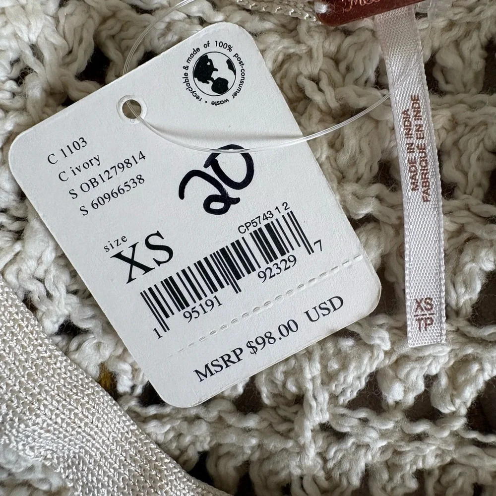 Free People Cream V-Neck Sweater - Picture 4 of 5